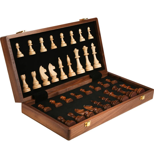 Juego de Ajedrez de Madera Plegable – Hecho a Mano, Clásico, Tablero de Nogal, Regalo Perfecto
